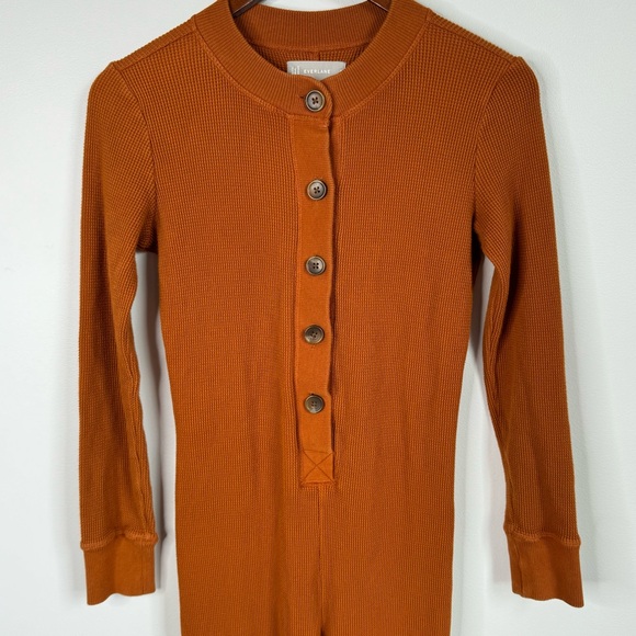 Everlane Cotton the Waffle Knit Onesie One Piece Loungewear Jumpsuit Dark Honey - Picture 2 of 10